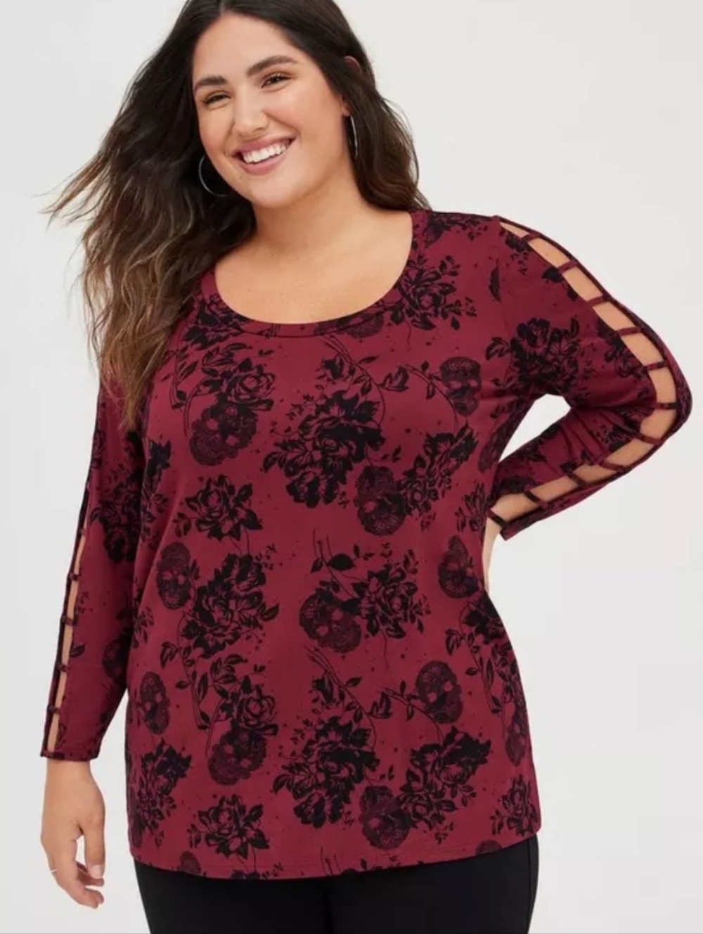 torrid Plum Floral Lattice-Sleeve Tunic